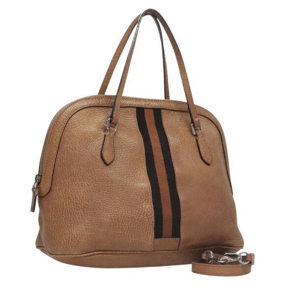 GUCCI Hand Bag Leather Outlet 2way Brown Silver 420023 Auth hk2583